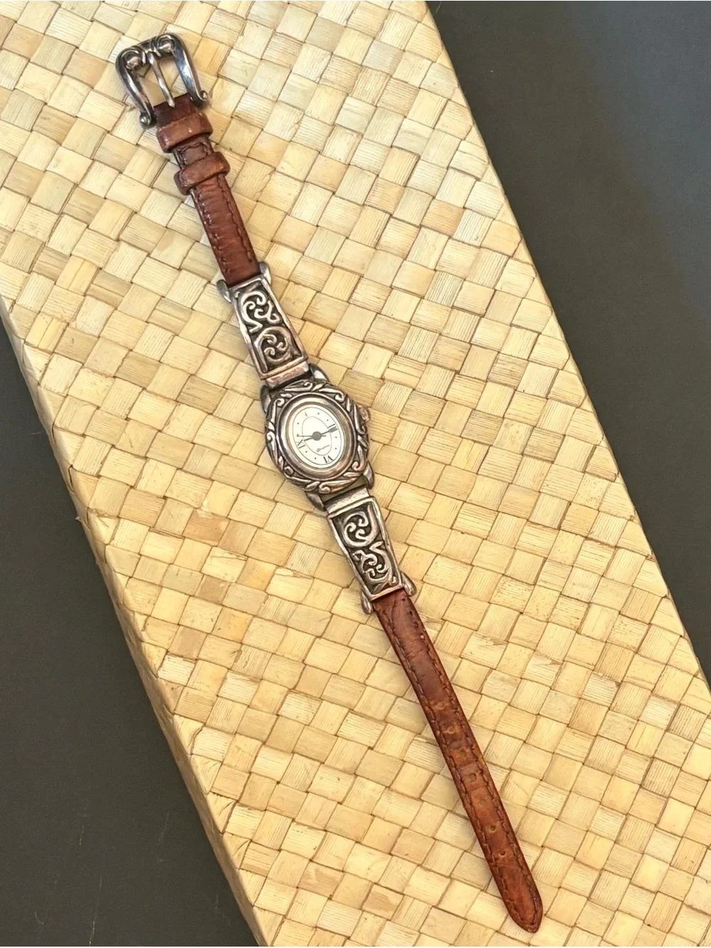 Brighton Brown Leather Watch with Silver Filigree Accents